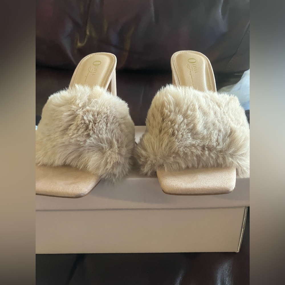 Olivia Ferguson fur mules.  Size-9 new condition